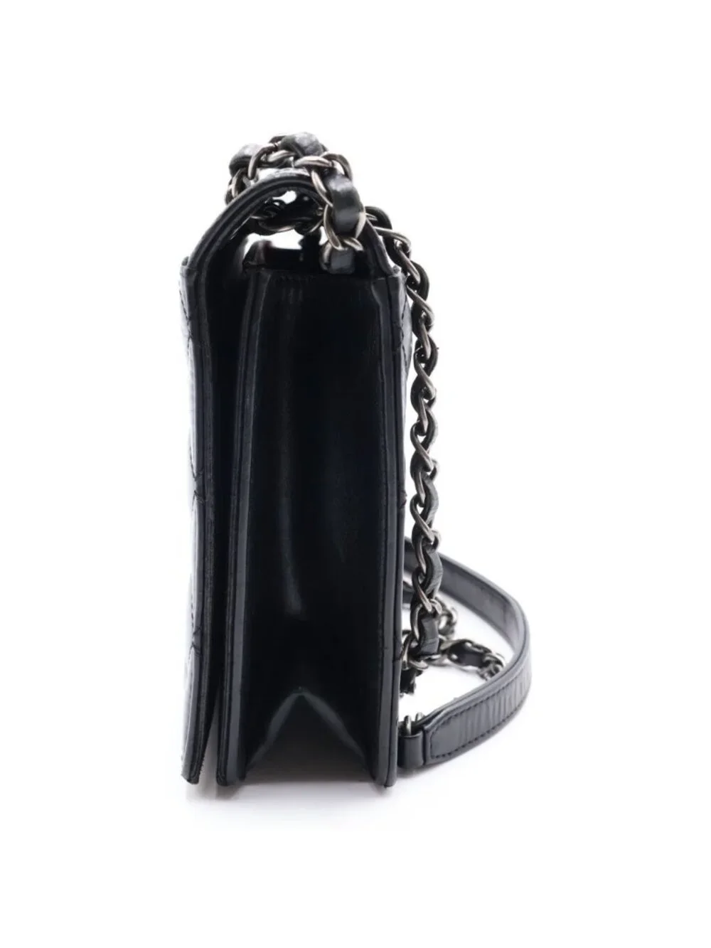 Chanel Quilted Lambskin Shoulder Bag Black Silver